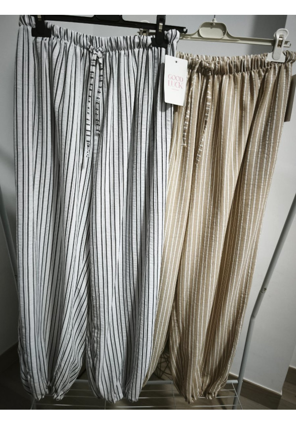 Pantalón bombacho efecto lino rayas
